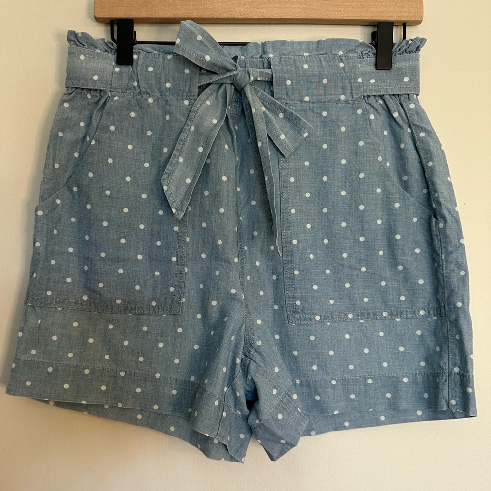 Women’s Boutique Linen Denim like Shorts with White Polka Dots